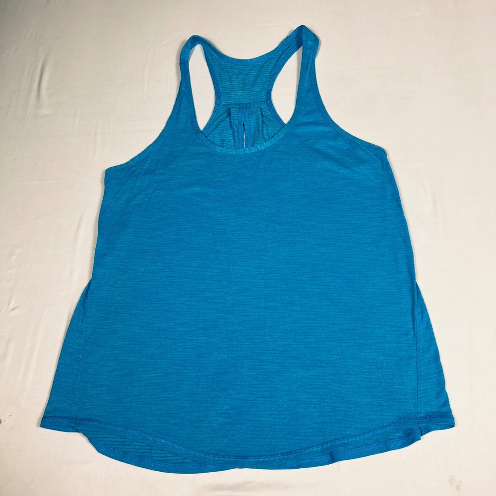 Lululemon Essential Tank Top Blue Heathered Racerback Pleated Back Keyhole‎ Gym